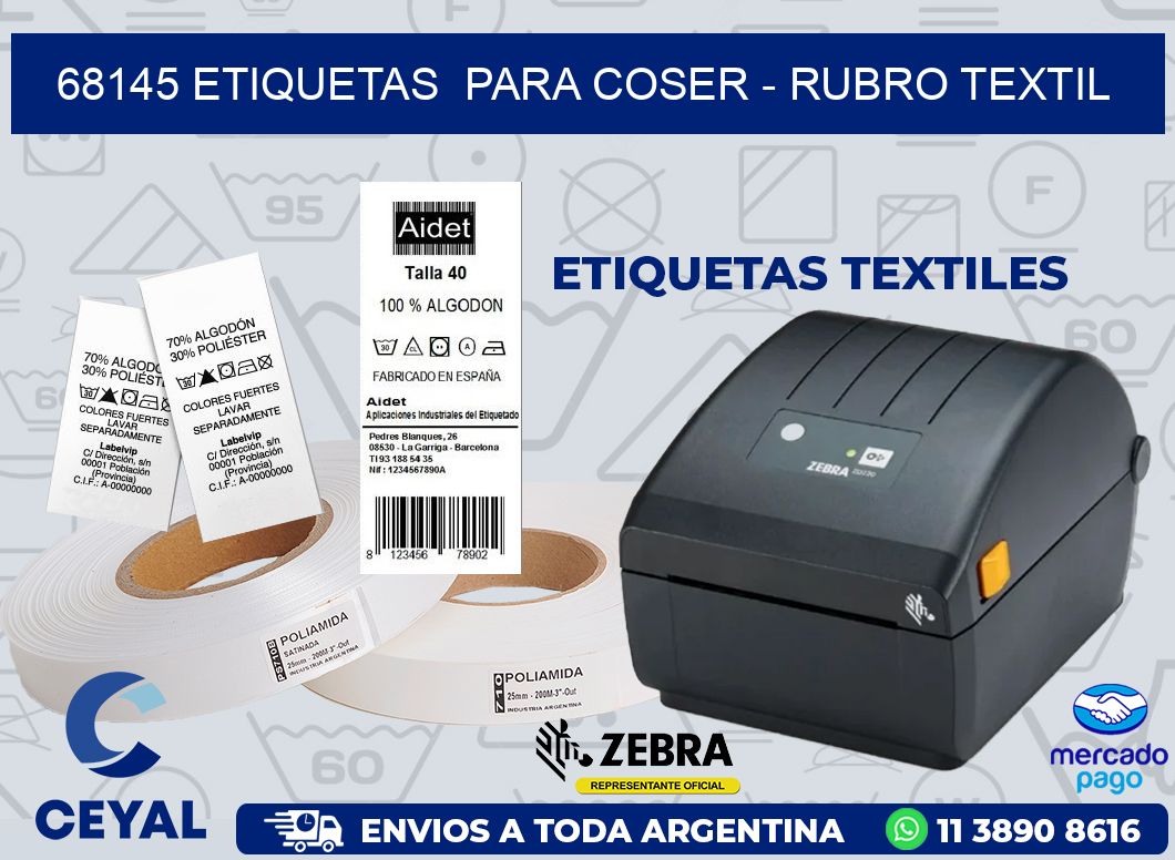 68145 ETIQUETAS  PARA COSER - RUBRO TEXTIL