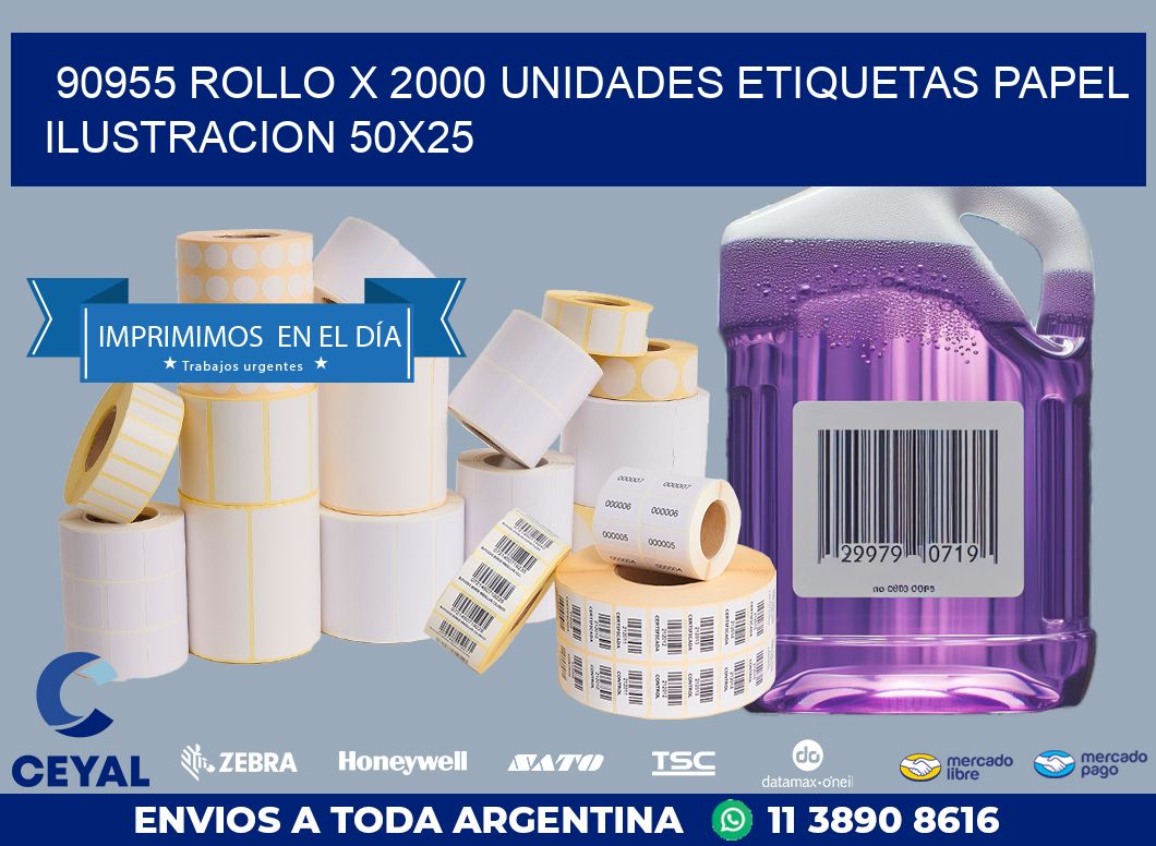 90955 ROLLO X 2000 UNIDADES ETIQUETAS PAPEL ILUSTRACION 50X25