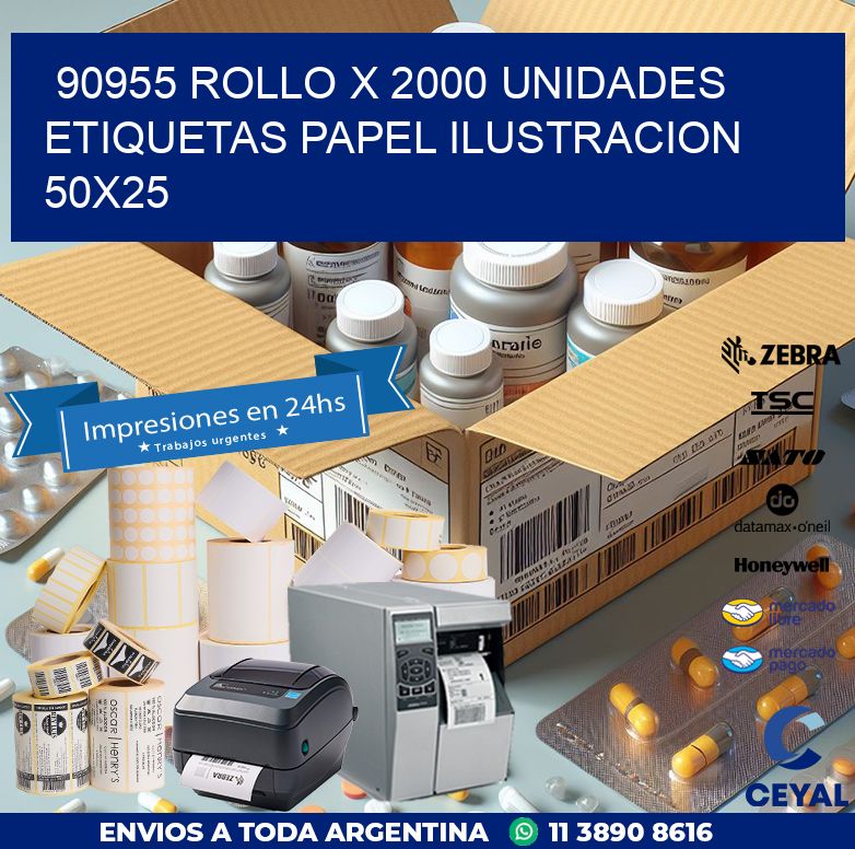 90955 ROLLO X 2000 UNIDADES ETIQUETAS PAPEL ILUSTRACION 50X25