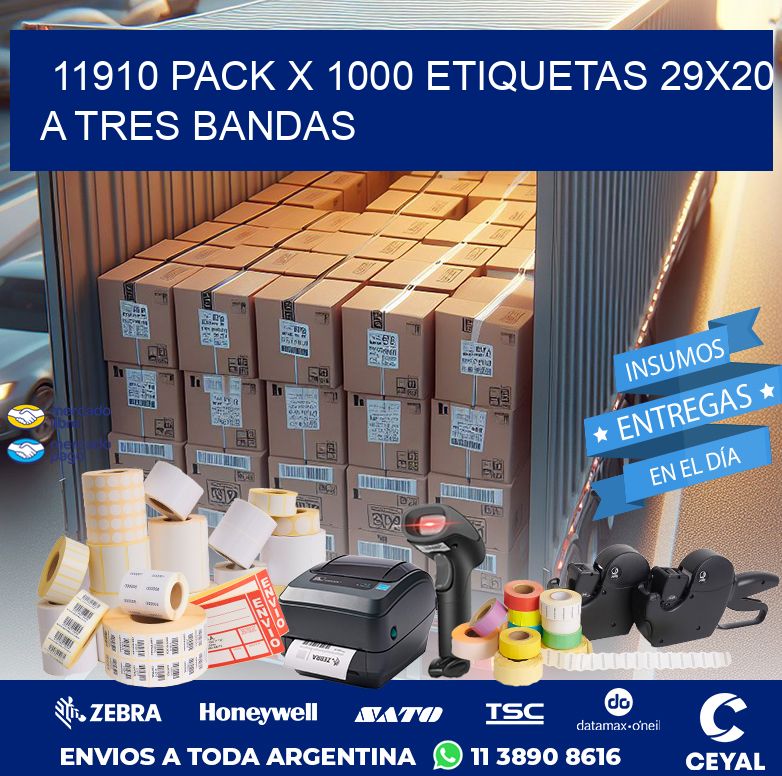 11910 PACK X 1000 ETIQUETAS 29X20 A TRES BANDAS