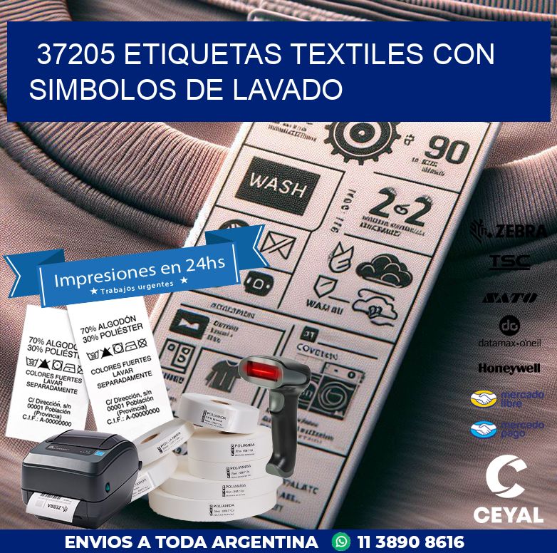 37205 ETIQUETAS TEXTILES CON SIMBOLOS DE LAVADO