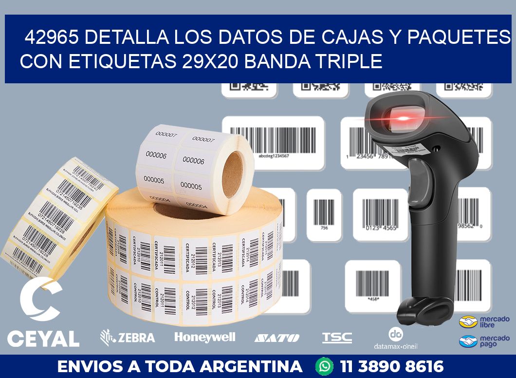 42965 DETALLA LOS DATOS DE CAJAS Y PAQUETES CON ETIQUETAS 29X20 BANDA TRIPLE