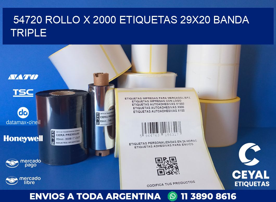 54720 ROLLO X 2000 ETIQUETAS 29X20 BANDA TRIPLE