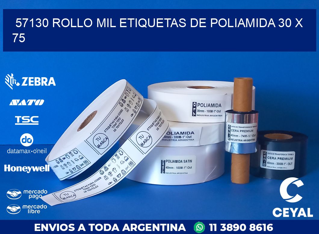 57130 ROLLO MIL ETIQUETAS DE POLIAMIDA 30 X 75