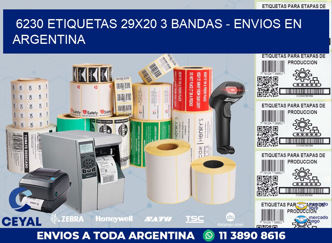 6230 ETIQUETAS 29X20 3 BANDAS - ENVIOS EN ARGENTINA