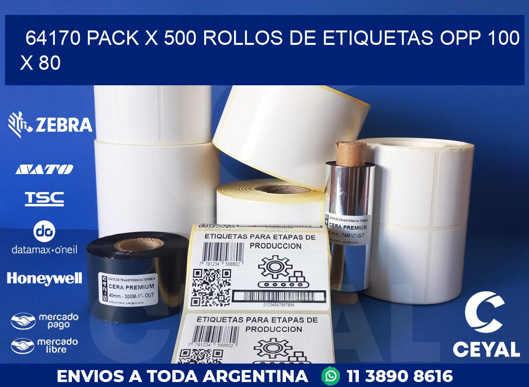 64170 PACK X 500 ROLLOS DE ETIQUETAS OPP 100 X 80