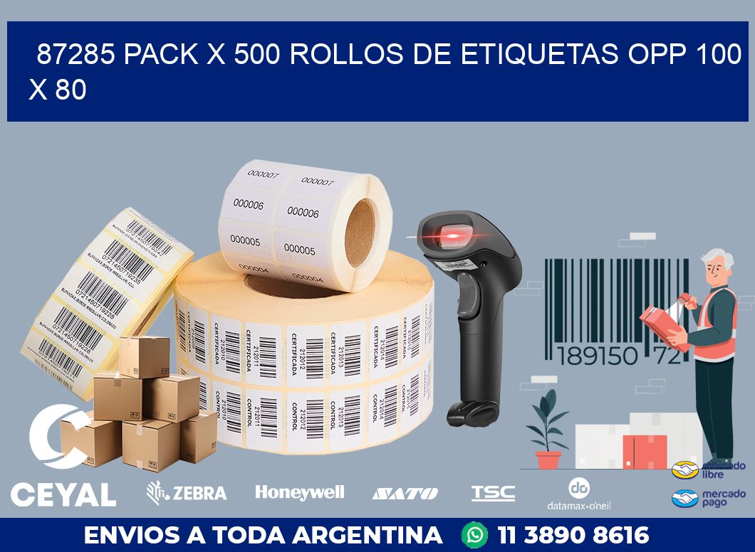 87285 PACK X 500 ROLLOS DE ETIQUETAS OPP 100 X 80