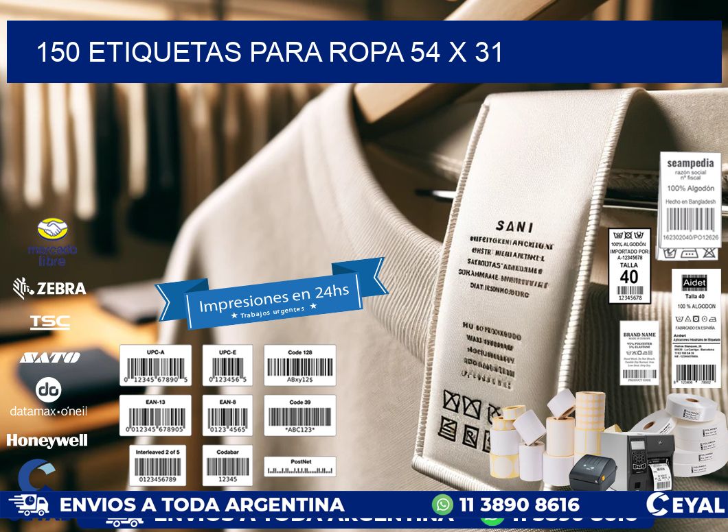 150 ETIQUETAS PARA ROPA 54 x 31