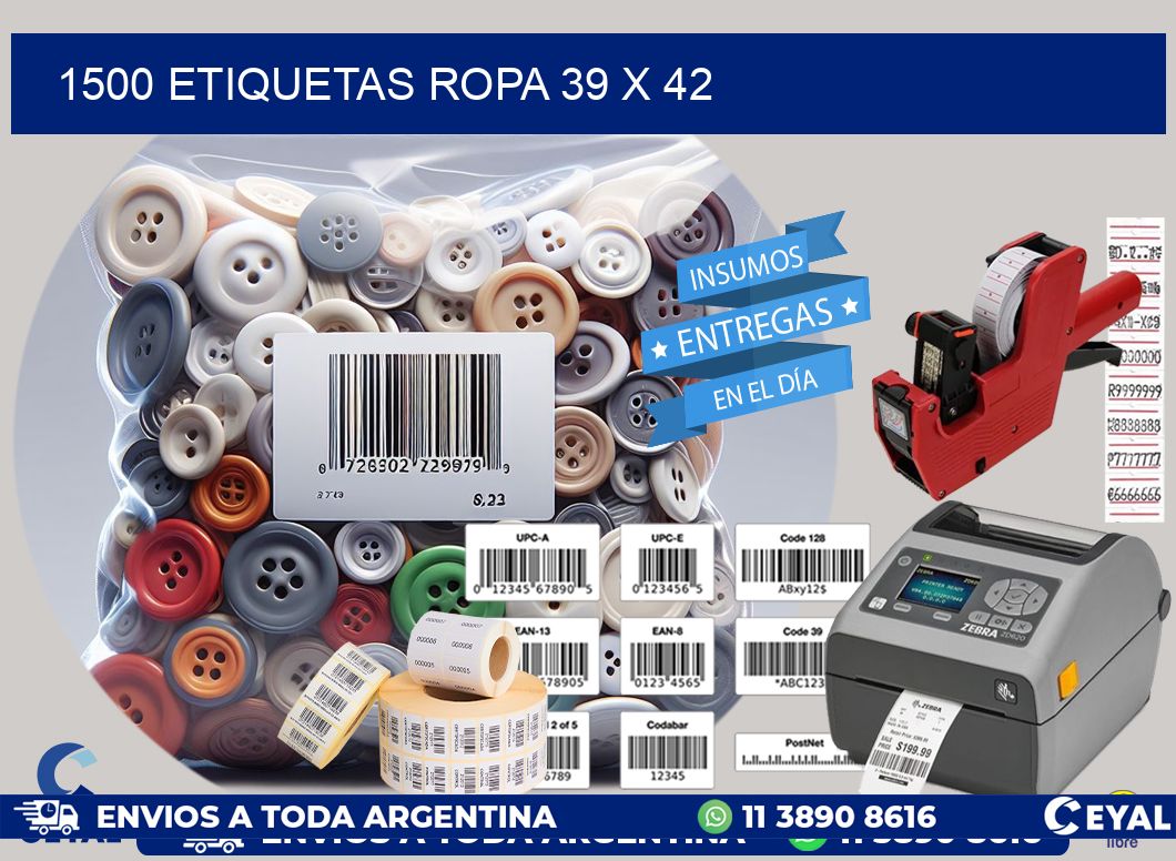 1500 ETIQUETAS ROPA 39 x 42