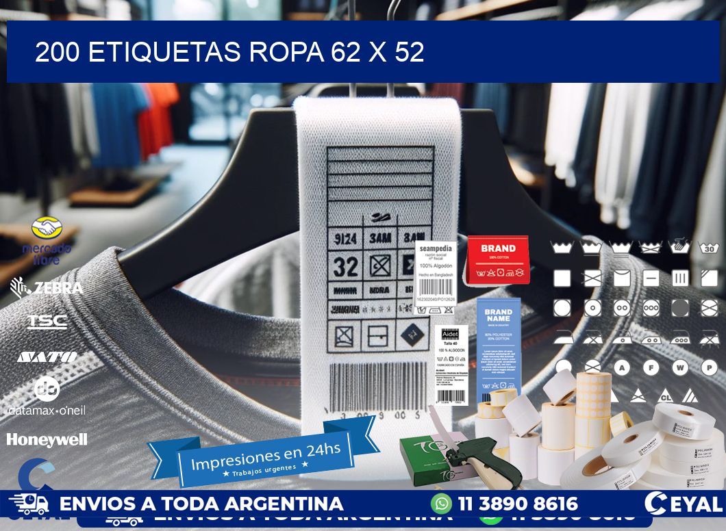 200 ETIQUETAS ROPA 62 x 52