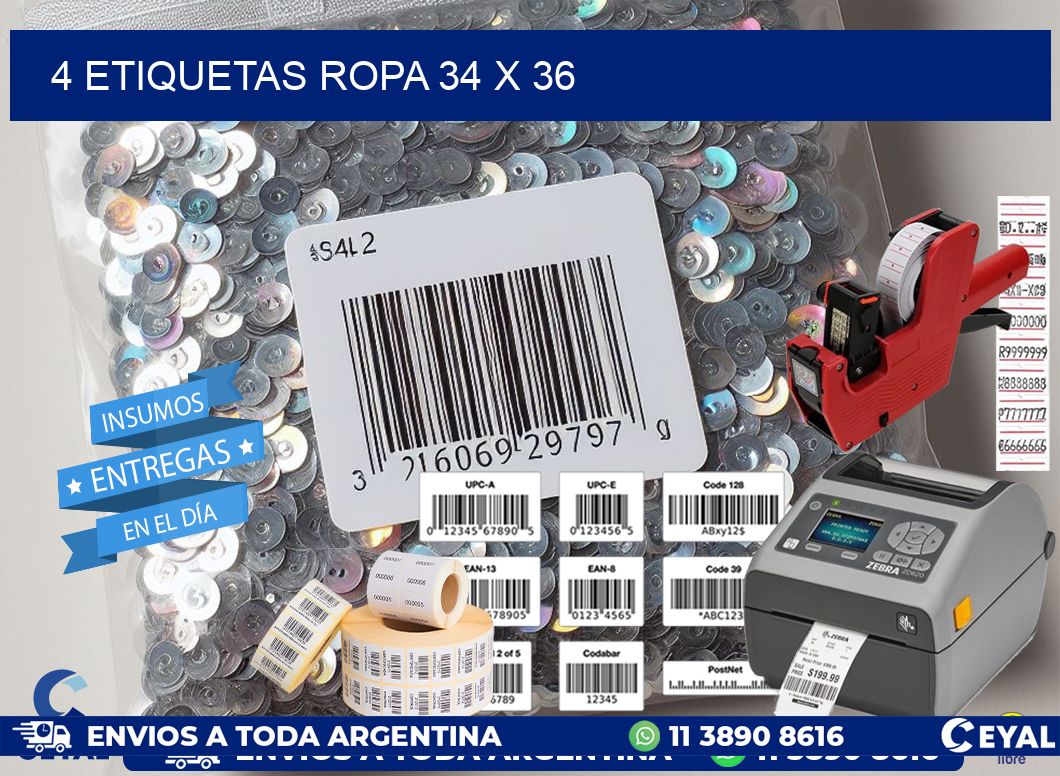 4 ETIQUETAS ROPA 34 x 36