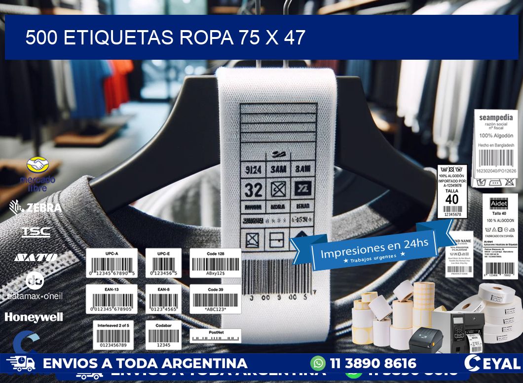 500 ETIQUETAS ROPA 75 x 47