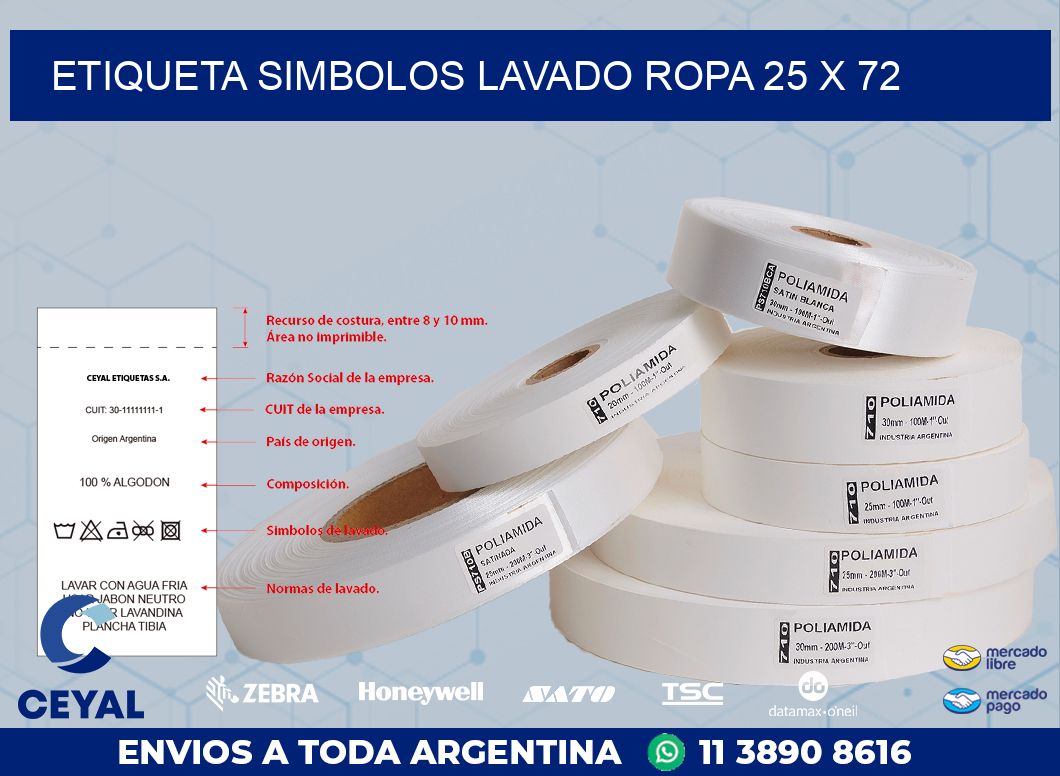 ETIQUETA SIMBOLOS LAVADO ROPA 25 x 72