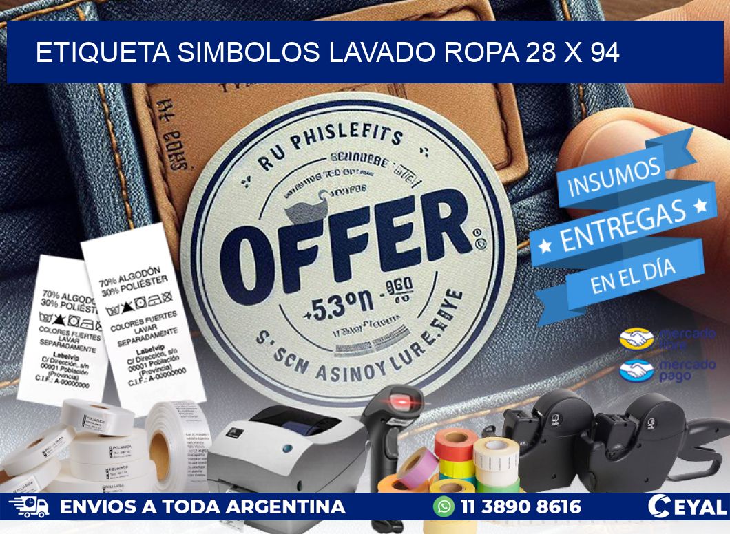 ETIQUETA SIMBOLOS LAVADO ROPA 28 x 94