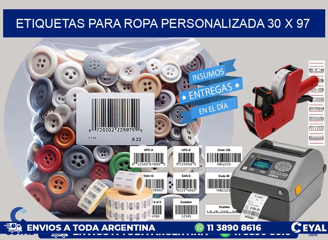 ETIQUETAS PARA ROPA PERSONALIZADA 30 x 97