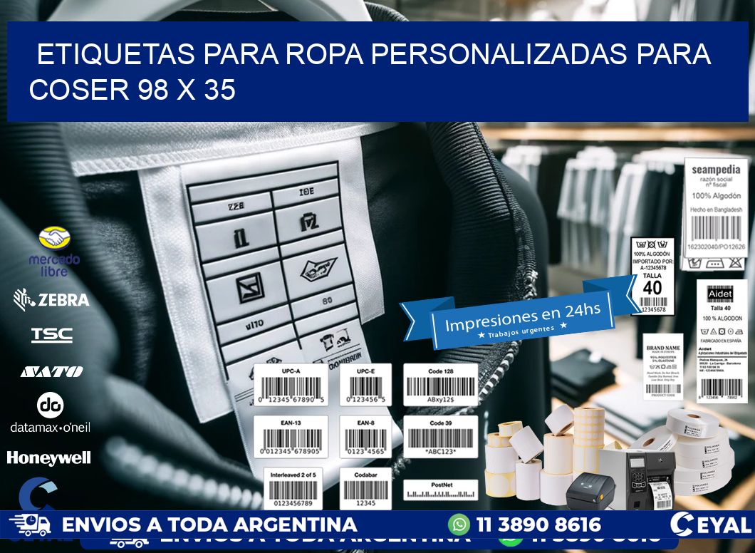 ETIQUETAS PARA ROPA PERSONALIZADAS PARA COSER 98 x 35