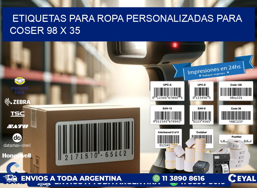 ETIQUETAS PARA ROPA PERSONALIZADAS PARA COSER 98 x 35