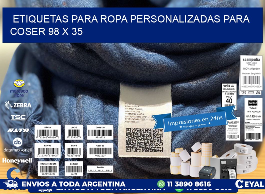 ETIQUETAS PARA ROPA PERSONALIZADAS PARA COSER 98 x 35