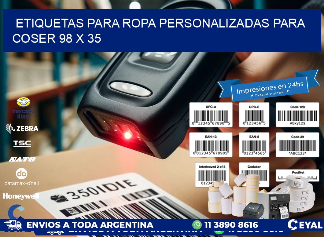 ETIQUETAS PARA ROPA PERSONALIZADAS PARA COSER 98 x 35