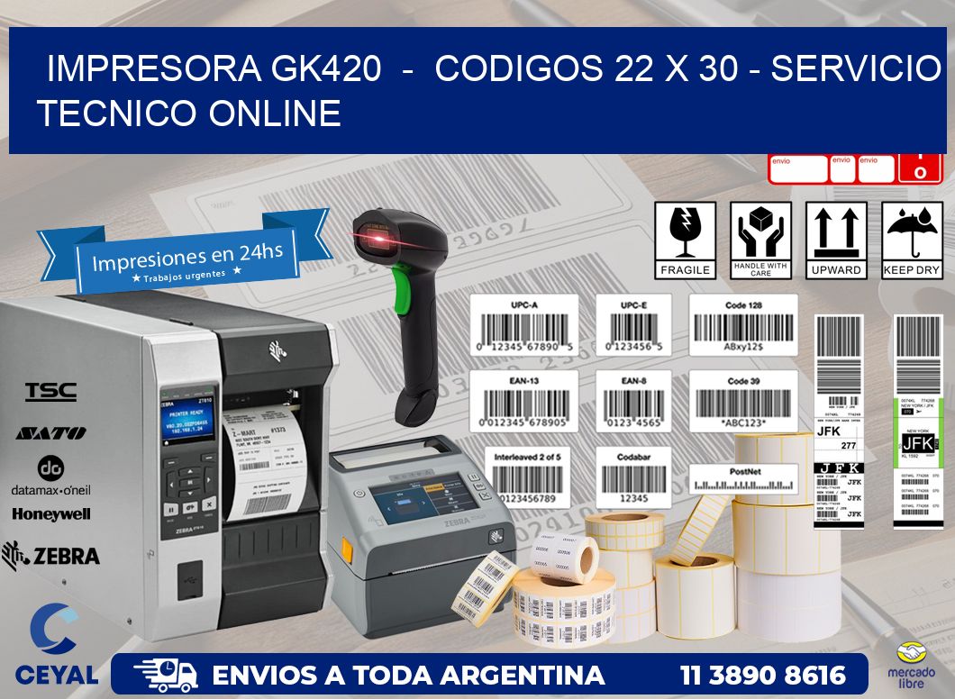 IMPRESORA GK420  -  CODIGOS 22 x 30 - SERVICIO TECNICO ONLINE