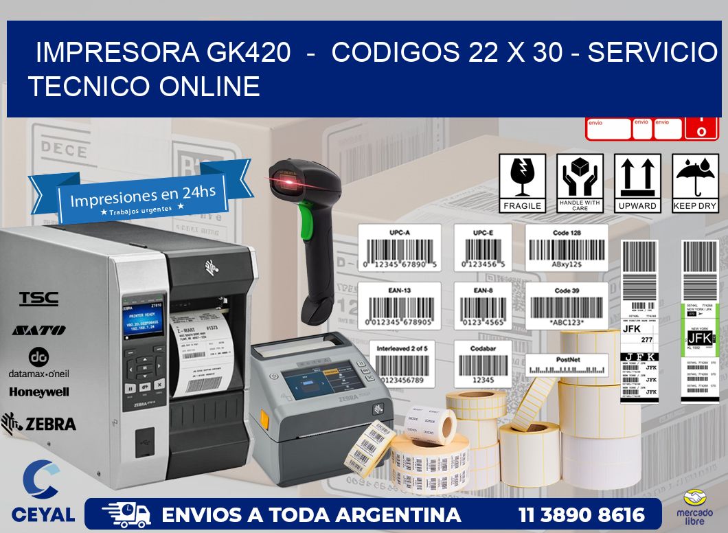IMPRESORA GK420  -  CODIGOS 22 x 30 - SERVICIO TECNICO ONLINE