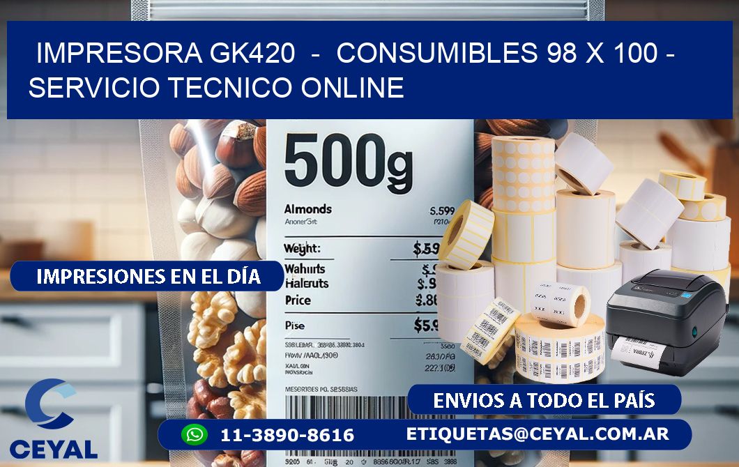 IMPRESORA GK420  –  CONSUMIBLES 98 x 100 – SERVICIO TECNICO ONLINE