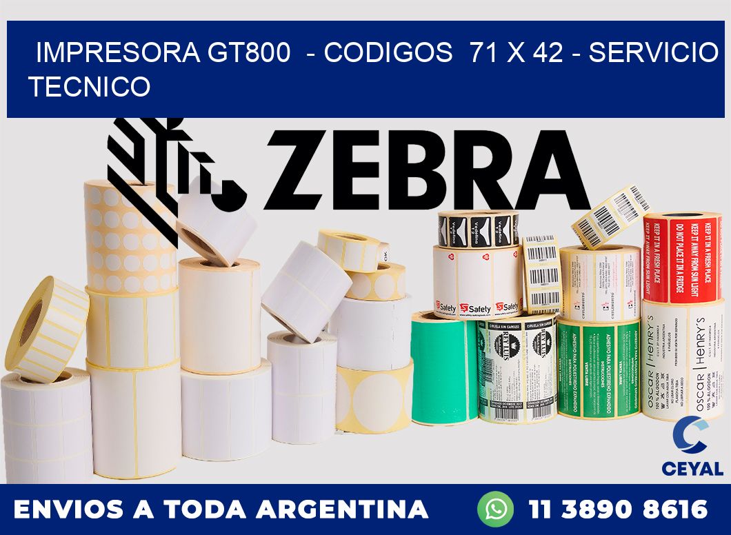 IMPRESORA GT800 - CODIGOS 71 x 42 - SERVICIO TECNICO