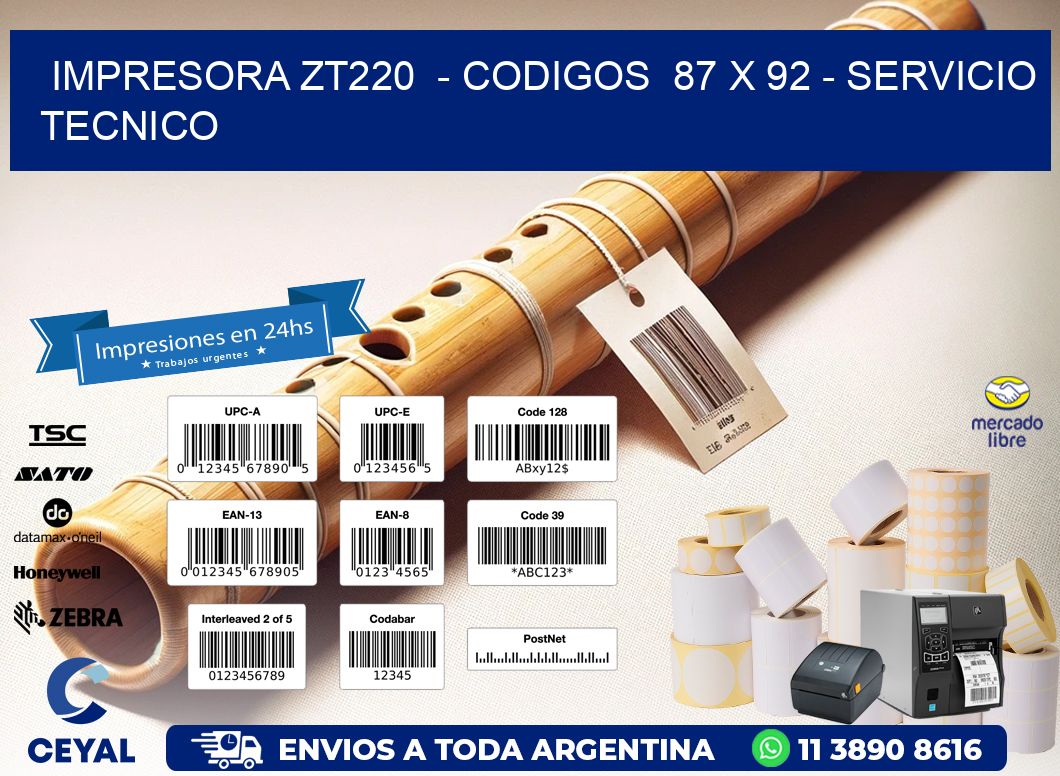IMPRESORA ZT220  - CODIGOS  87 x 92 - SERVICIO TECNICO