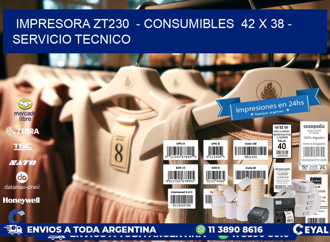 IMPRESORA ZT230  - CONSUMIBLES  42 x 38 - SERVICIO TECNICO