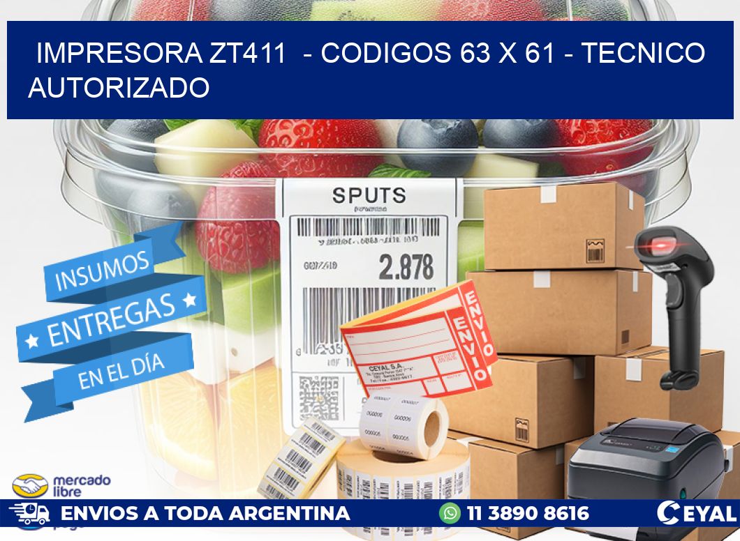 IMPRESORA ZT411  - CODIGOS 63 x 61 - TECNICO AUTORIZADO