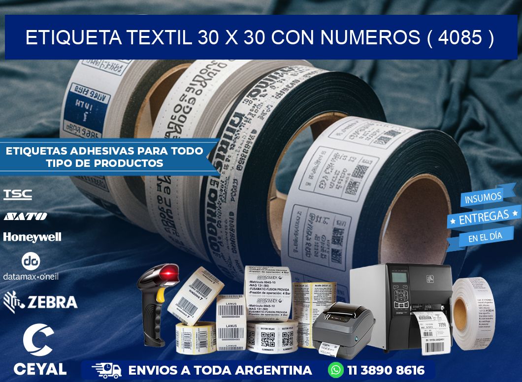 ETIQUETA TEXTIL 30 X 30 CON NUMEROS ( 4085 )