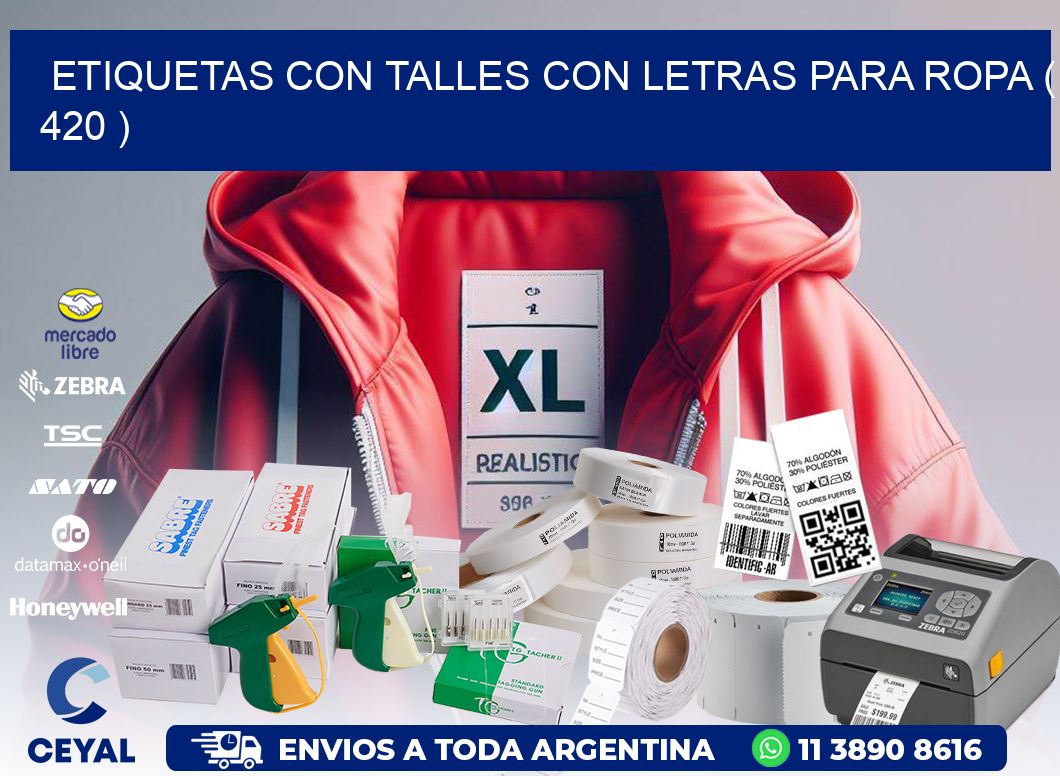 ETIQUETAS CON TALLES CON LETRAS PARA ROPA ( 420 )