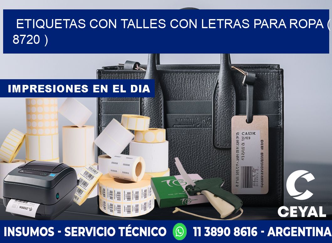 ETIQUETAS CON TALLES CON LETRAS PARA ROPA ( 8720 )
