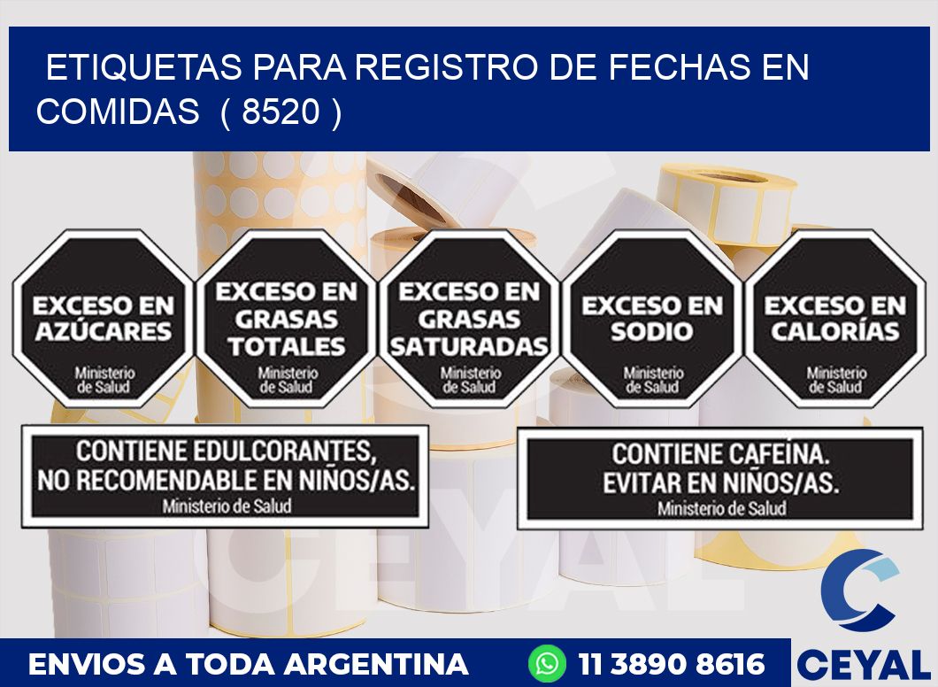 ETIQUETAS PARA REGISTRO DE FECHAS EN COMIDAS  ( 8520 )