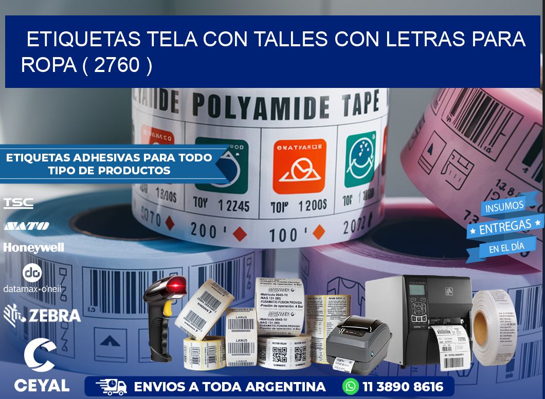 ETIQUETAS TELA CON TALLES CON LETRAS PARA ROPA ( 2760 )