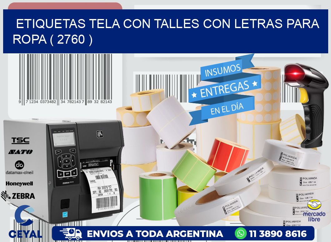 ETIQUETAS TELA CON TALLES CON LETRAS PARA ROPA ( 2760 )