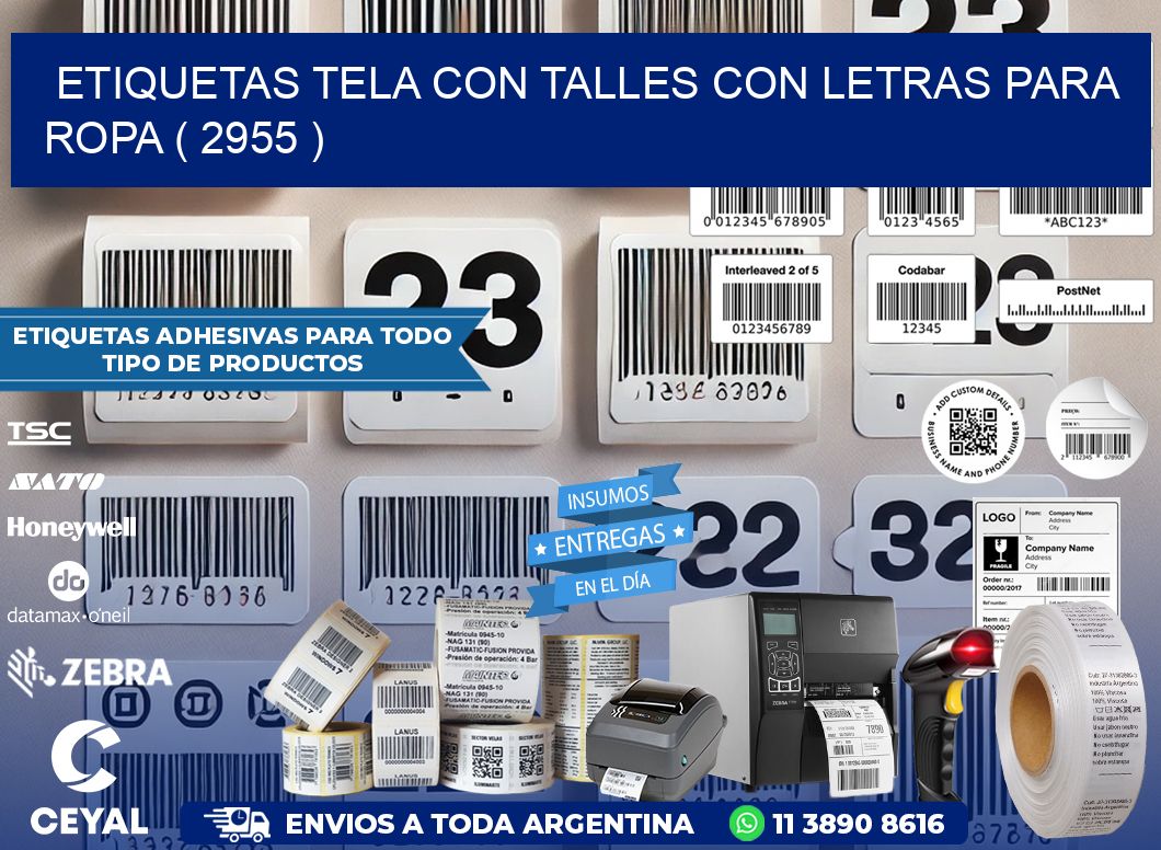 ETIQUETAS TELA CON TALLES CON LETRAS PARA ROPA ( 2955 )