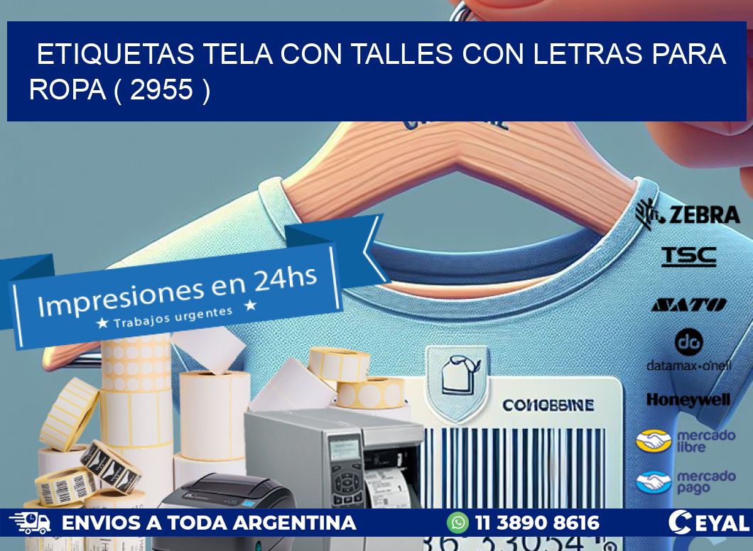 ETIQUETAS TELA CON TALLES CON LETRAS PARA ROPA ( 2955 )