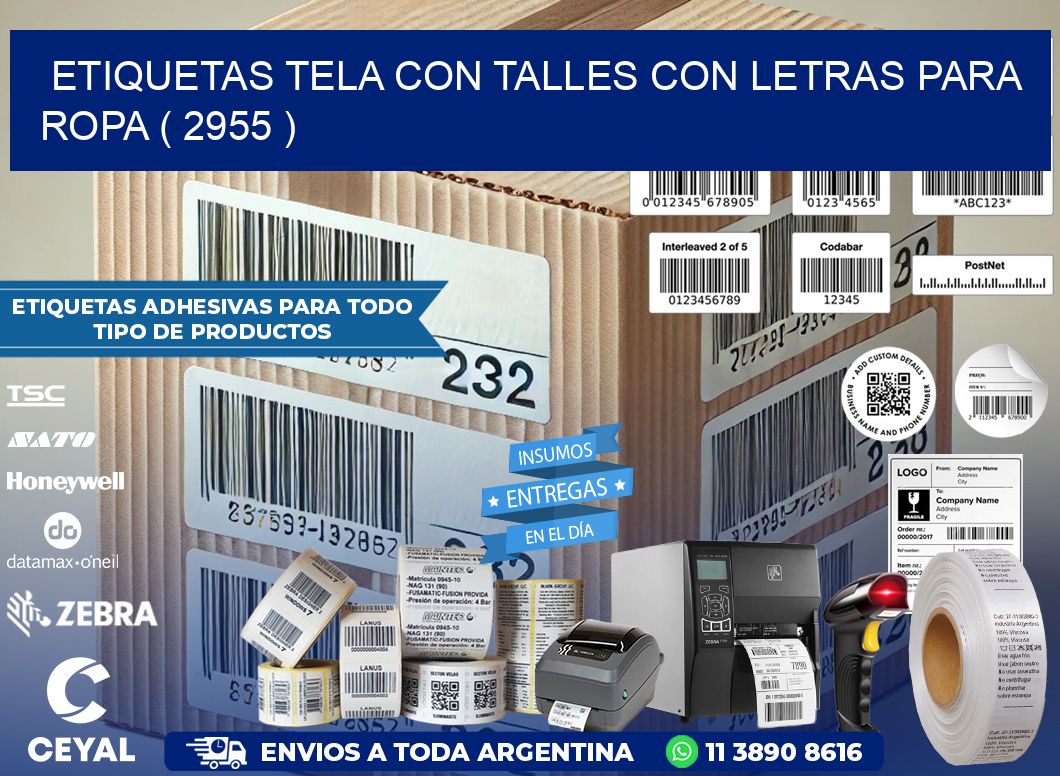 ETIQUETAS TELA CON TALLES CON LETRAS PARA ROPA ( 2955 )