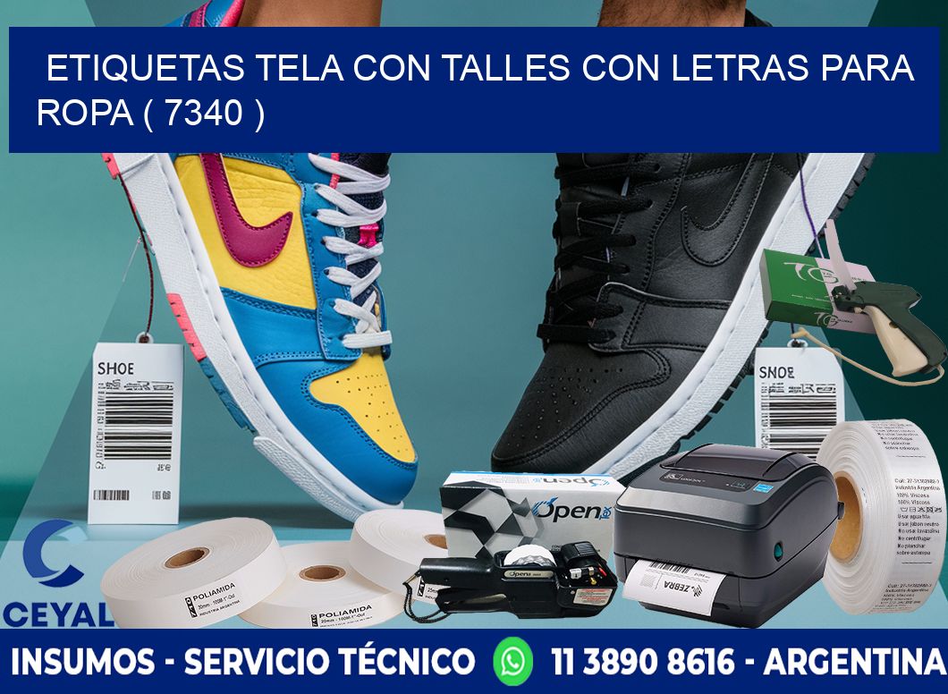 ETIQUETAS TELA CON TALLES CON LETRAS PARA ROPA ( 7340 )