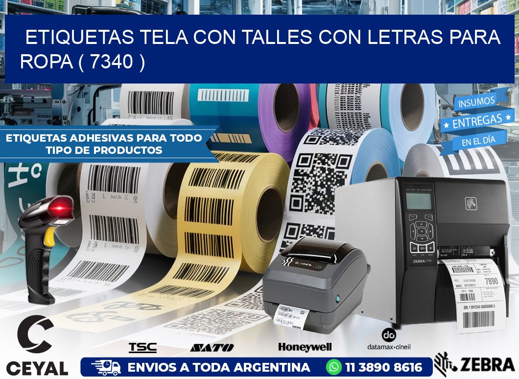 ETIQUETAS TELA CON TALLES CON LETRAS PARA ROPA ( 7340 )