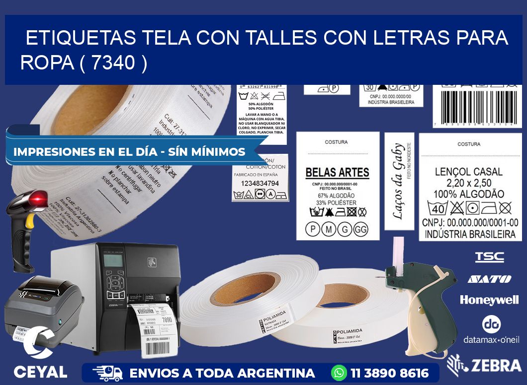 ETIQUETAS TELA CON TALLES CON LETRAS PARA ROPA ( 7340 )