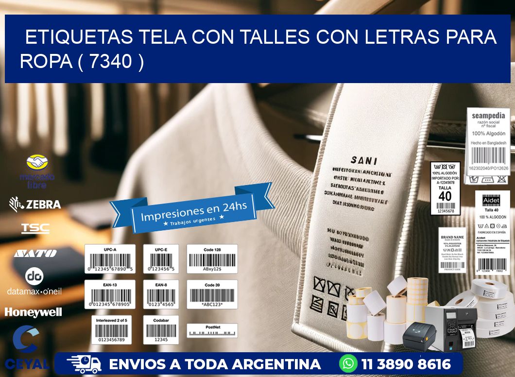 ETIQUETAS TELA CON TALLES CON LETRAS PARA ROPA ( 7340 )