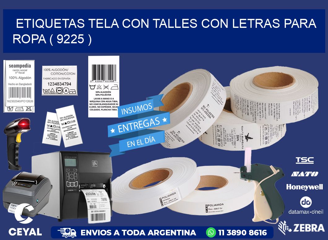 ETIQUETAS TELA CON TALLES CON LETRAS PARA ROPA ( 9225 )