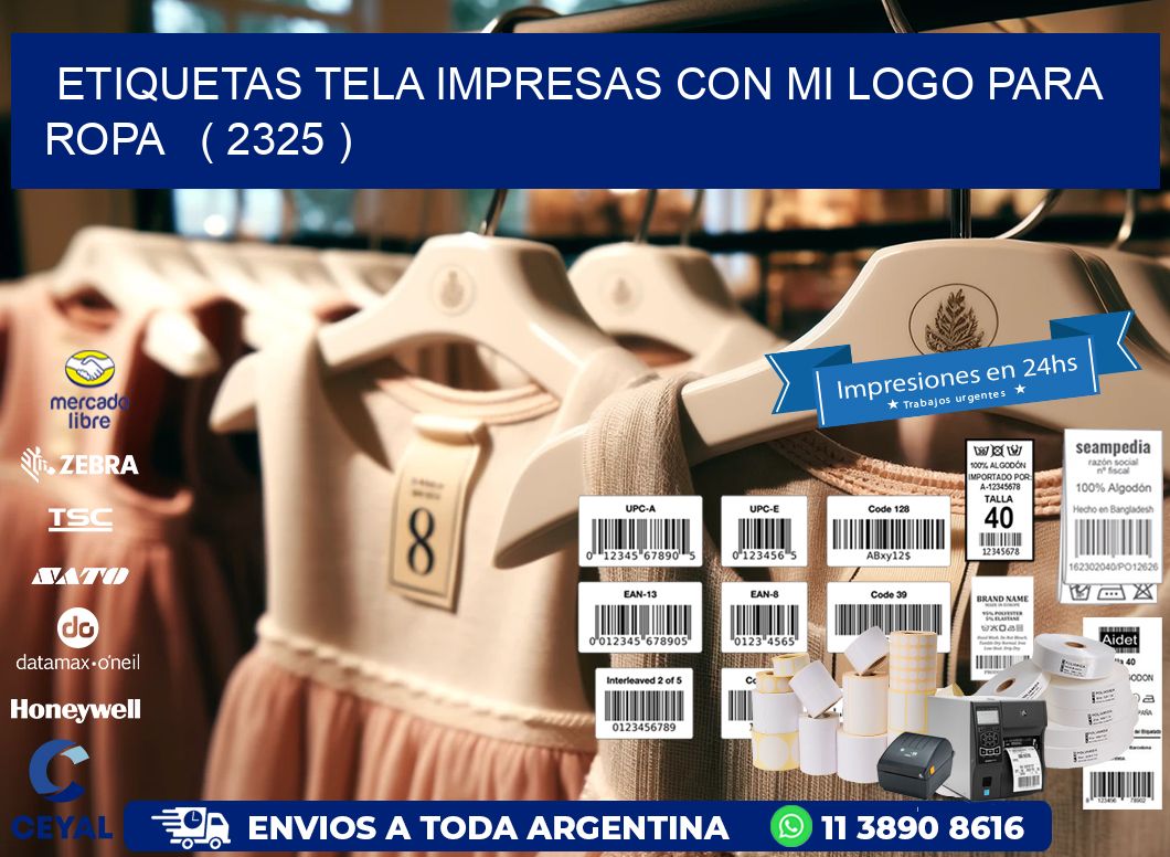 ETIQUETAS TELA IMPRESAS CON MI LOGO PARA ROPA   ( 2325 )