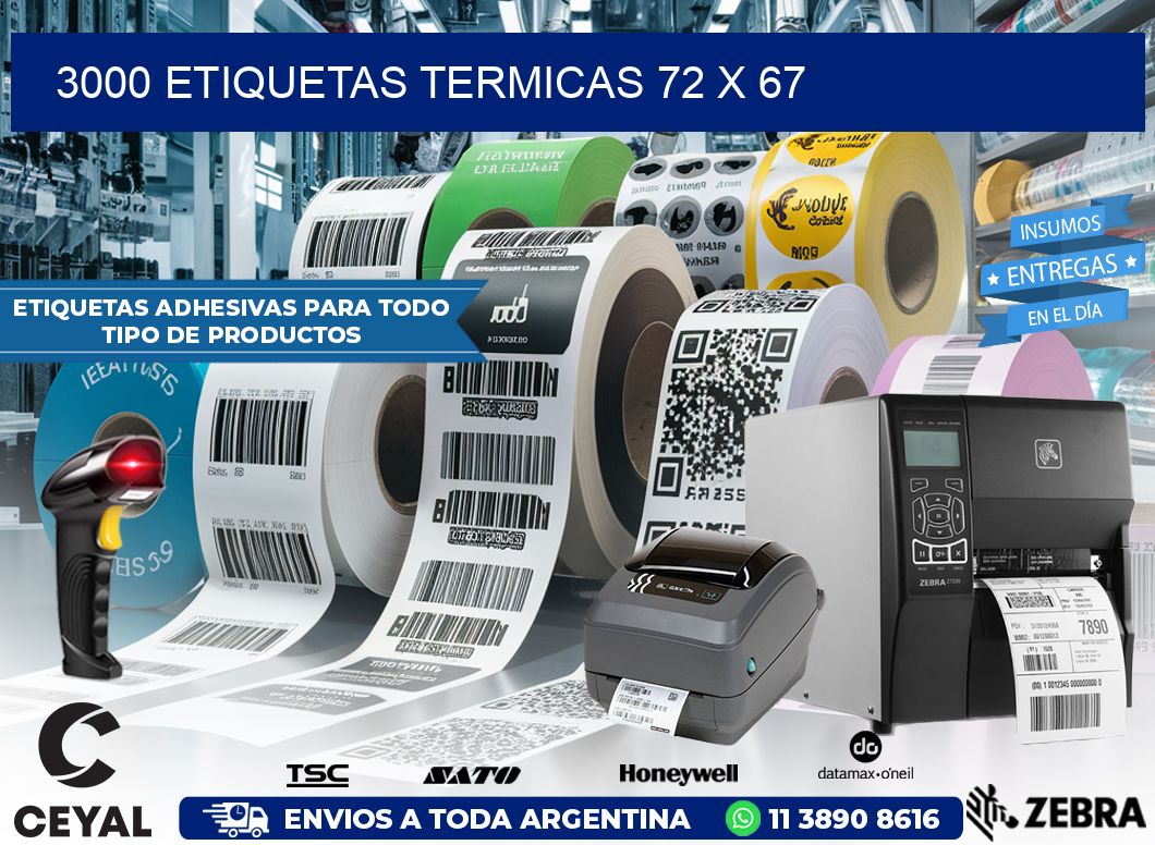 3000 ETIQUETAS TERMICAS 72 x 67