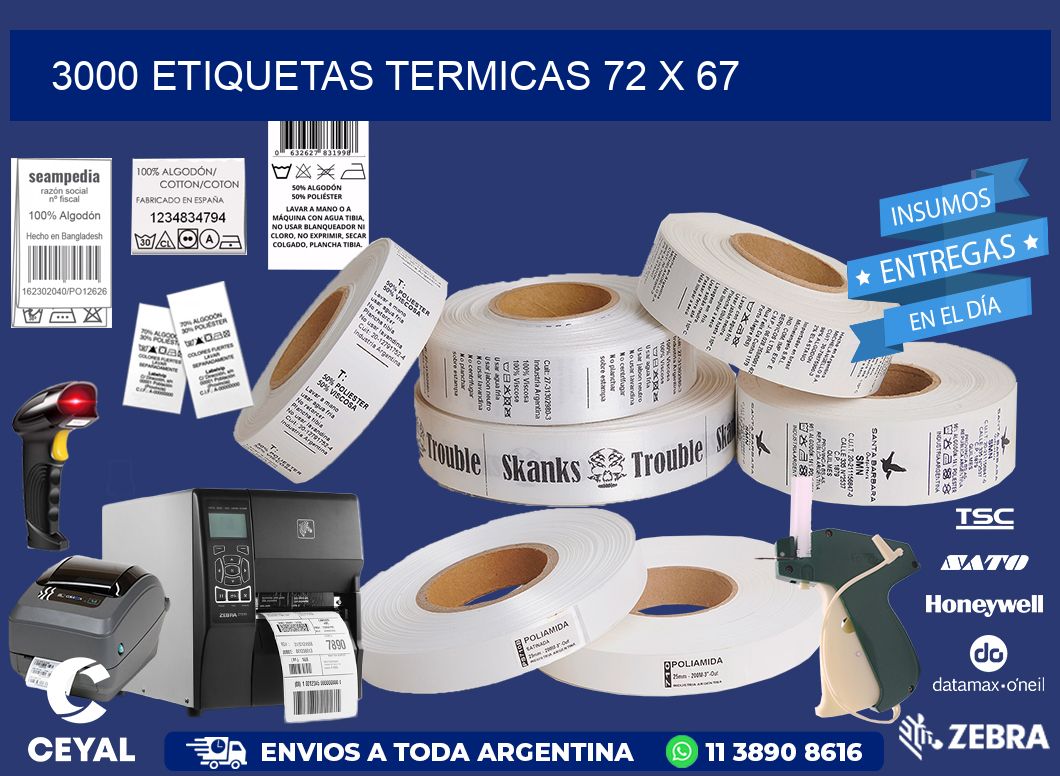 3000 ETIQUETAS TERMICAS 72 x 67