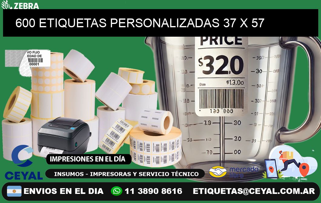 600 ETIQUETAS PERSONALIZADAS 37 x 57