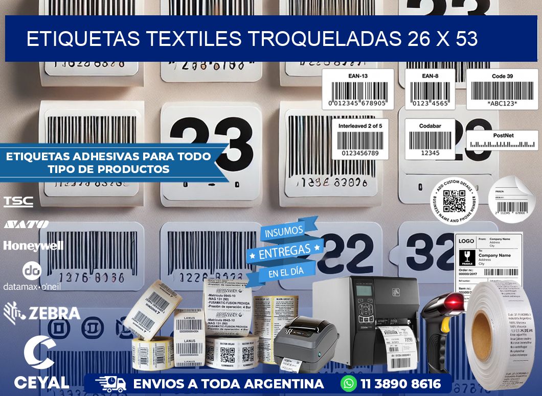 ETIQUETAS TEXTILES TROQUELADAS 26 x 53