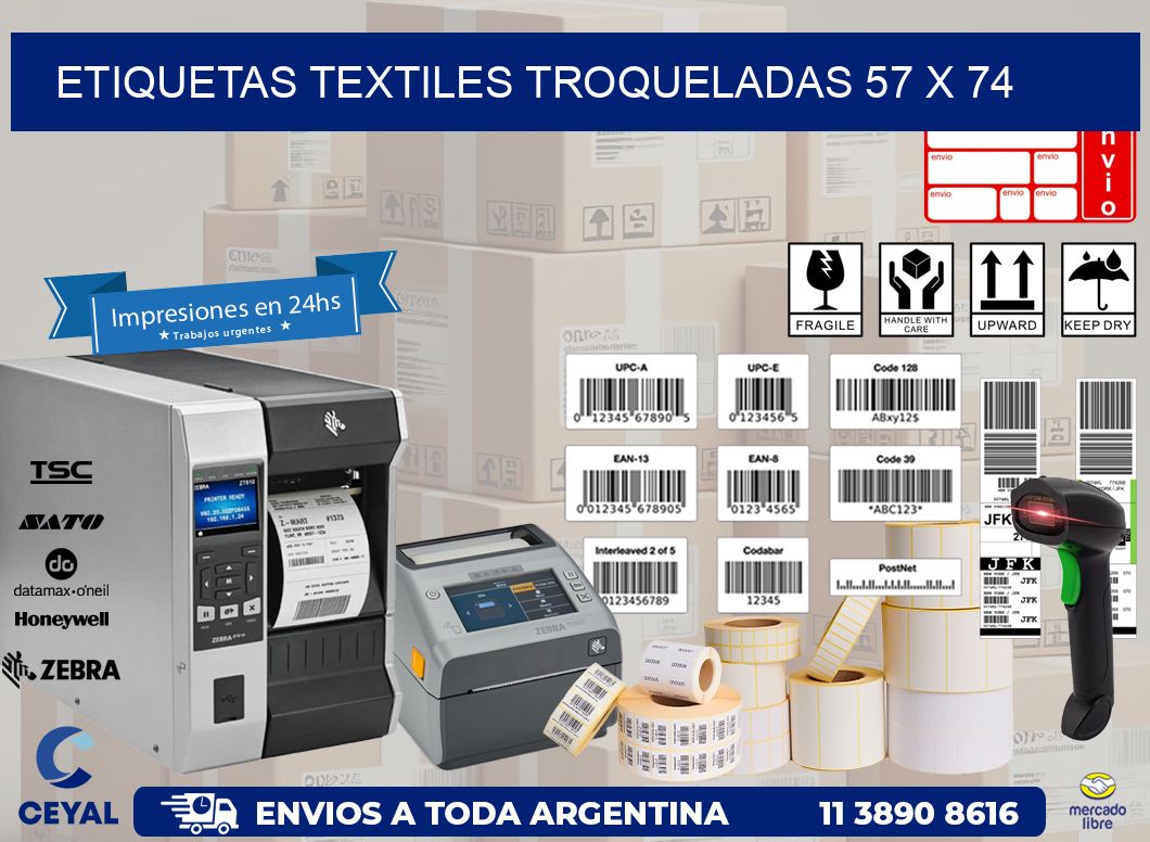 ETIQUETAS TEXTILES TROQUELADAS 57 x 74